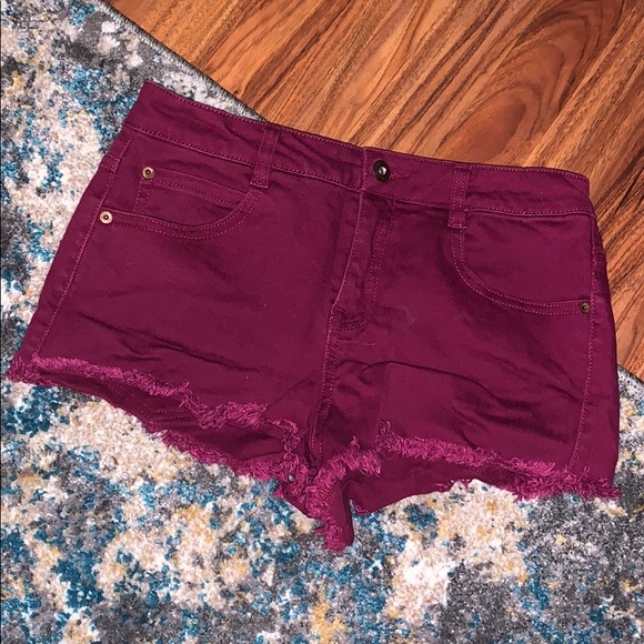 burgundy denim shorts